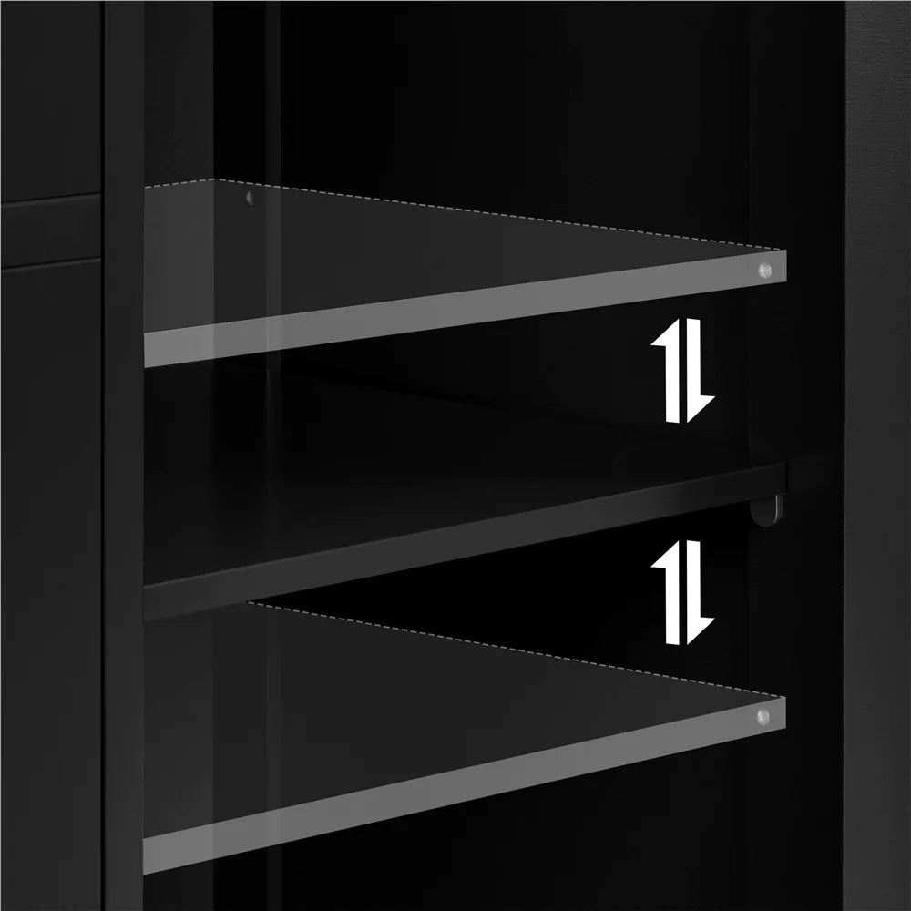 Black 4 Drawer Wooden Floor Storage Cabinet with Adjustable Shelf O485