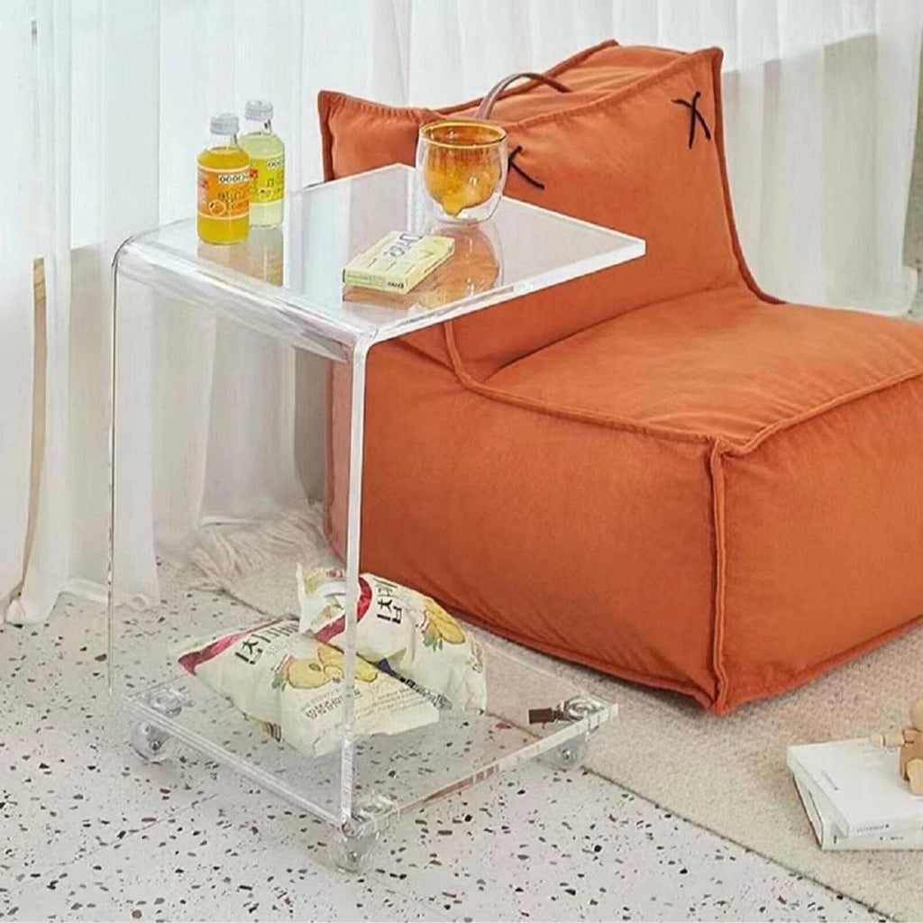 Clear Acrylic C-Shaped Bedside Table on Wheels Z289