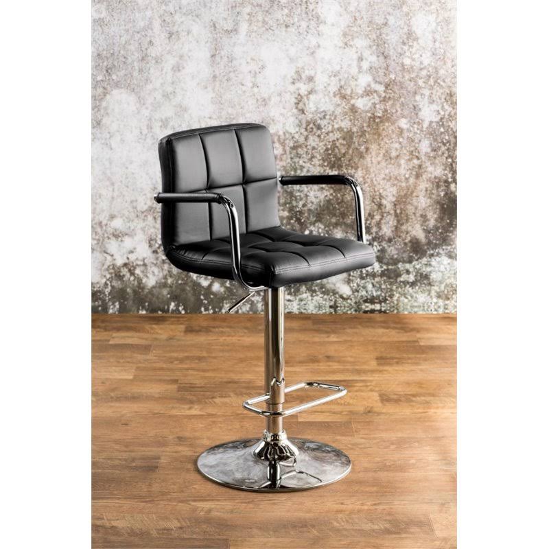 Black Leather Adjustable Bar Stool D291