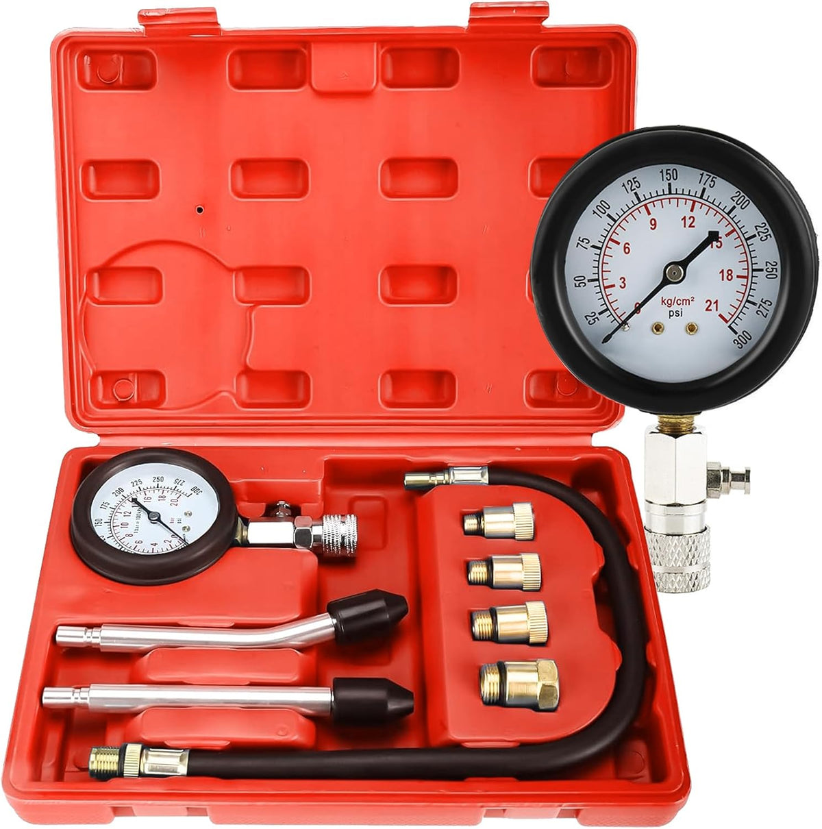 Engine Compression Tester, 0-300 PSI, 8pcs Compression Tester with Adapters Z565