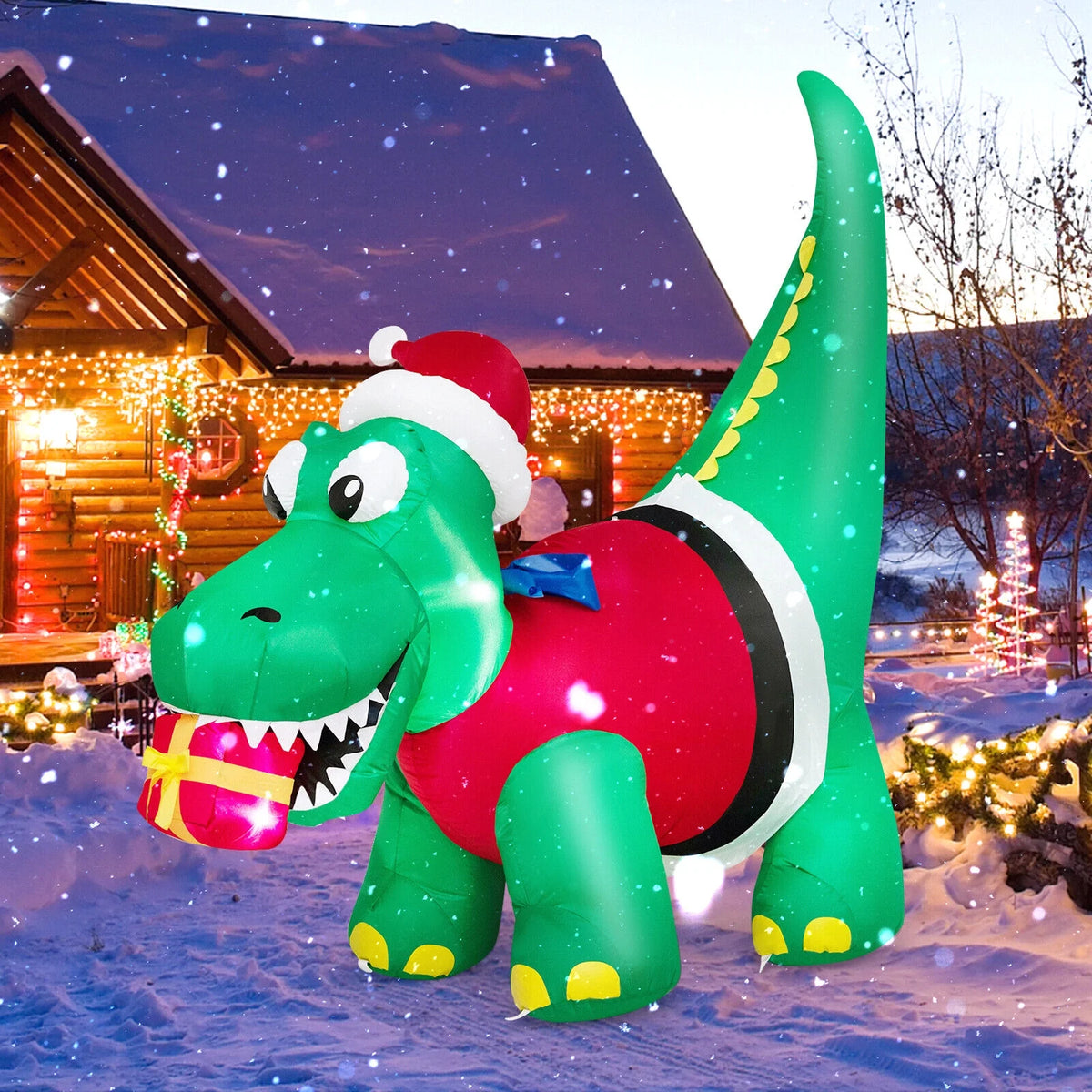 6 FT Christmas Inflatable Dinosaur with Gift Box LED Lights & Blower Z423836