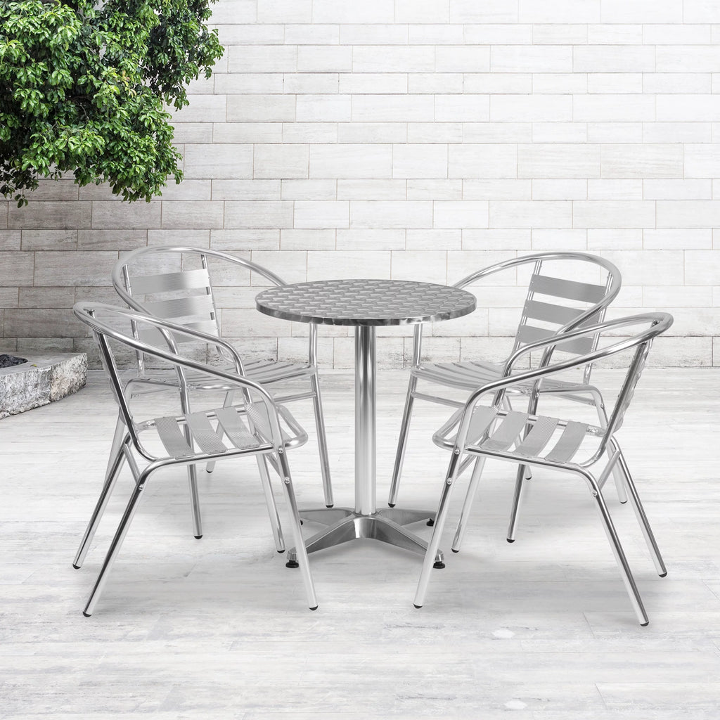 Round Aluminum Indoor-Outdoor Table Set with 4 Chairs Q46743