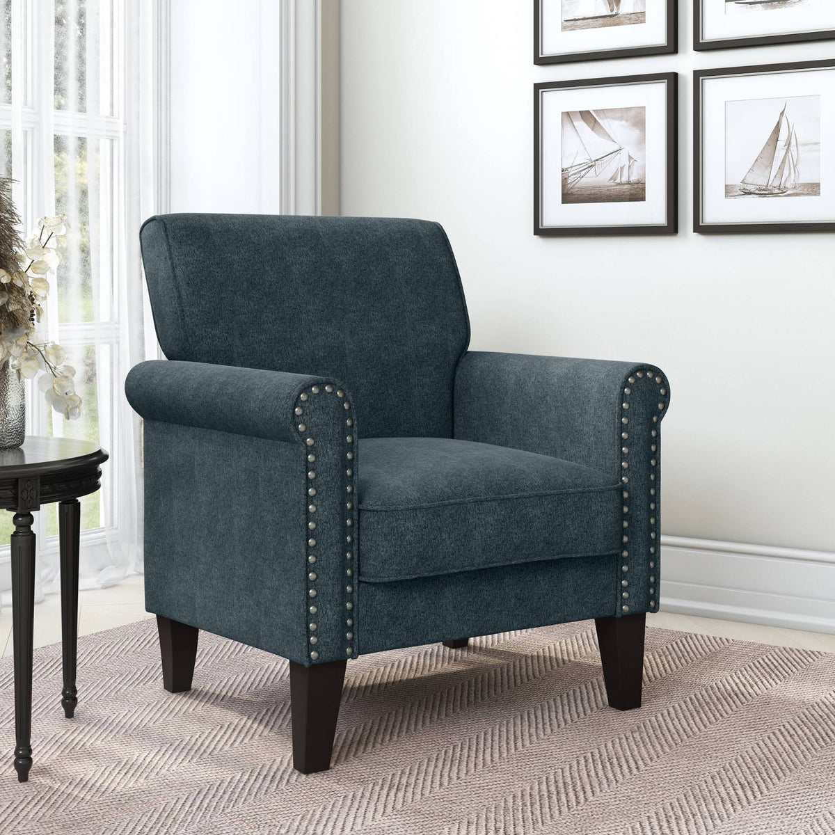 Blue Chenille Arm Chair A31833