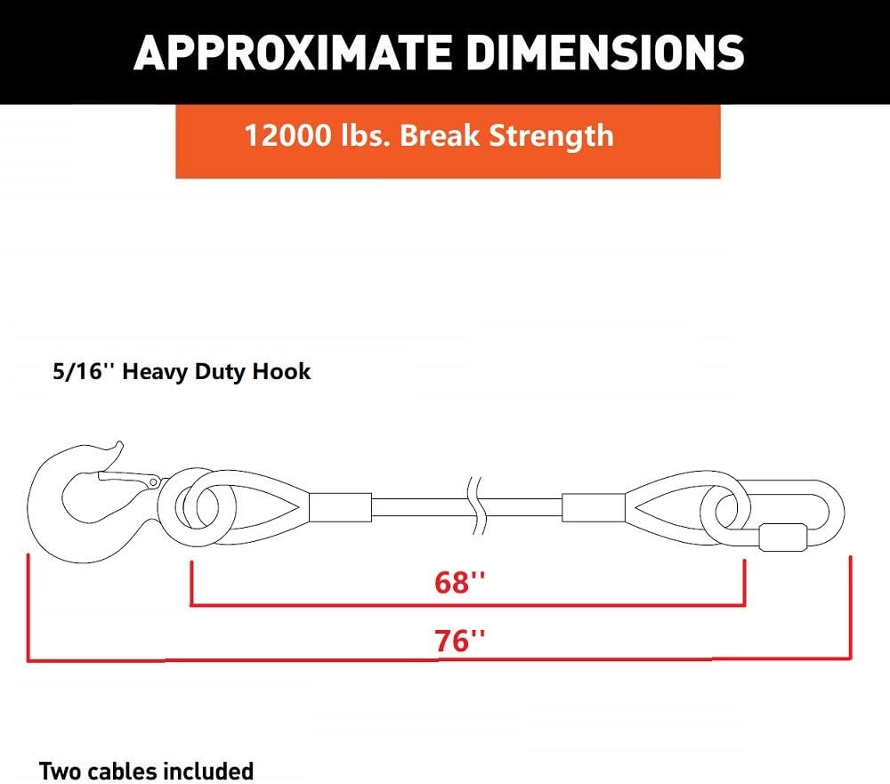 Trailer Safety Chains Cables 68 inch, 12000 Lbs, Pack of 2 D6837