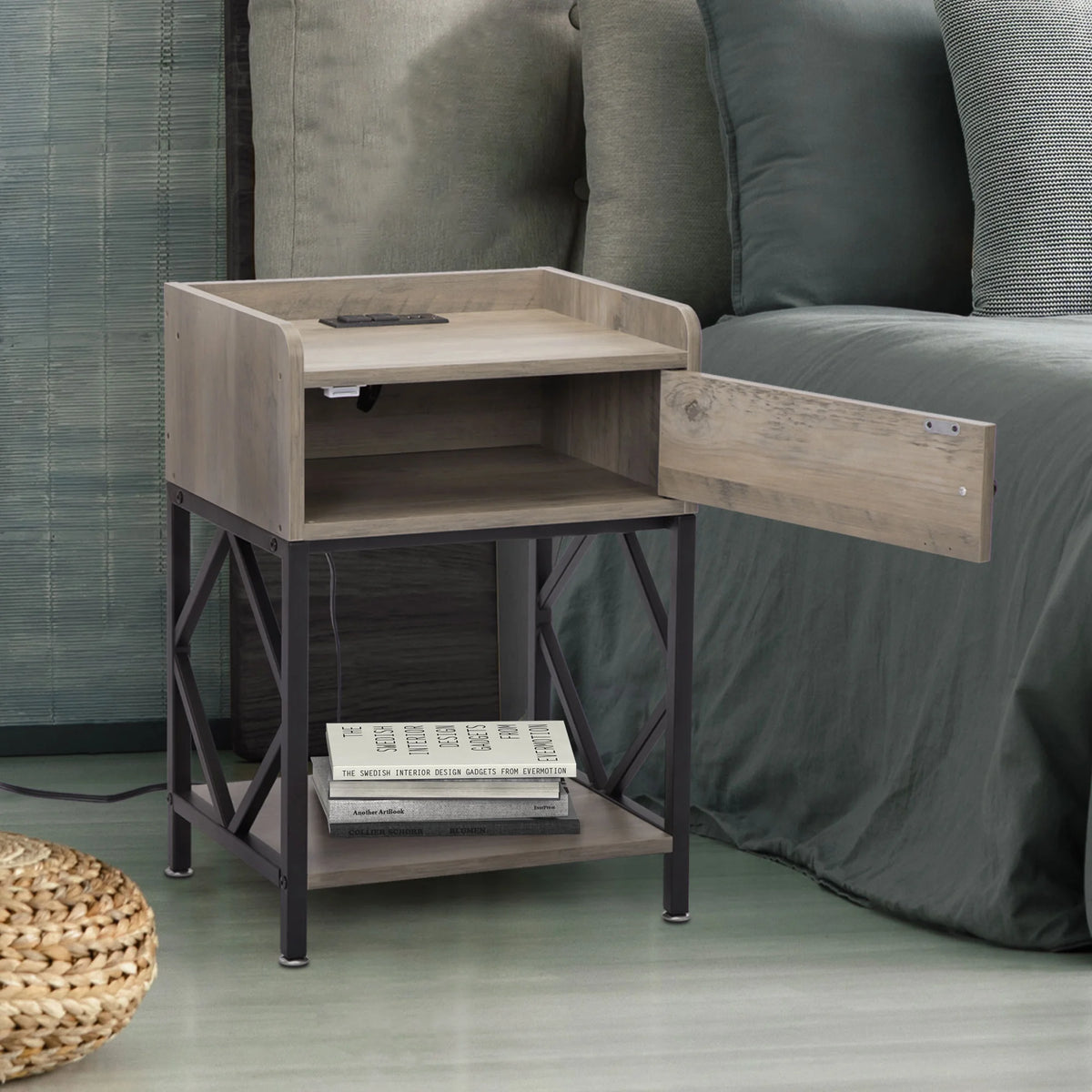 Wood Nightstand Set of 2 with USB Charging Station L29291