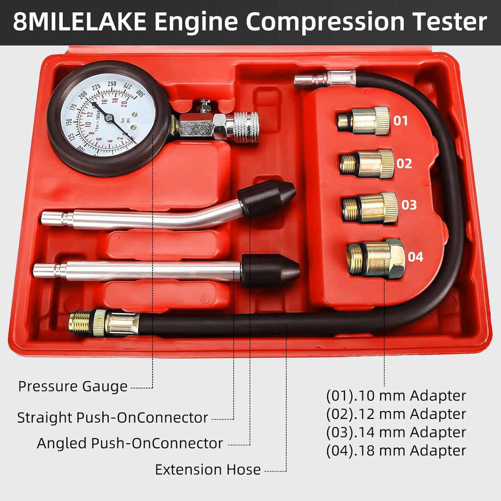 Engine Compression Tester, 0-300 PSI, 8pcs Compression Tester with Adapters Z565