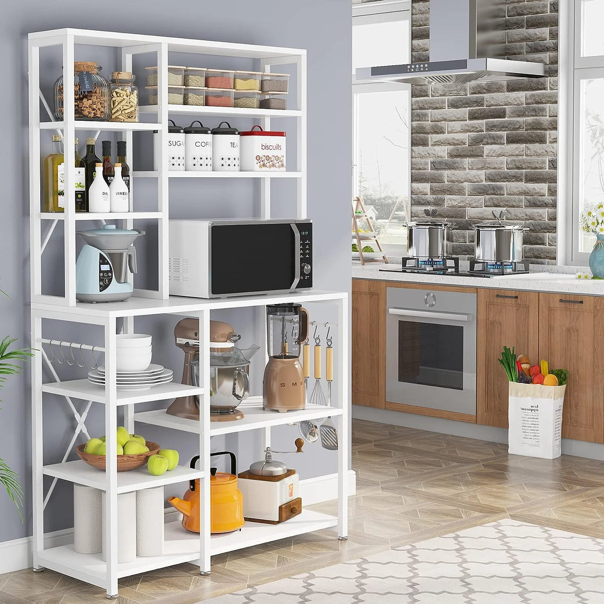 White Utility Storage Shelf Microwave Stand P950
