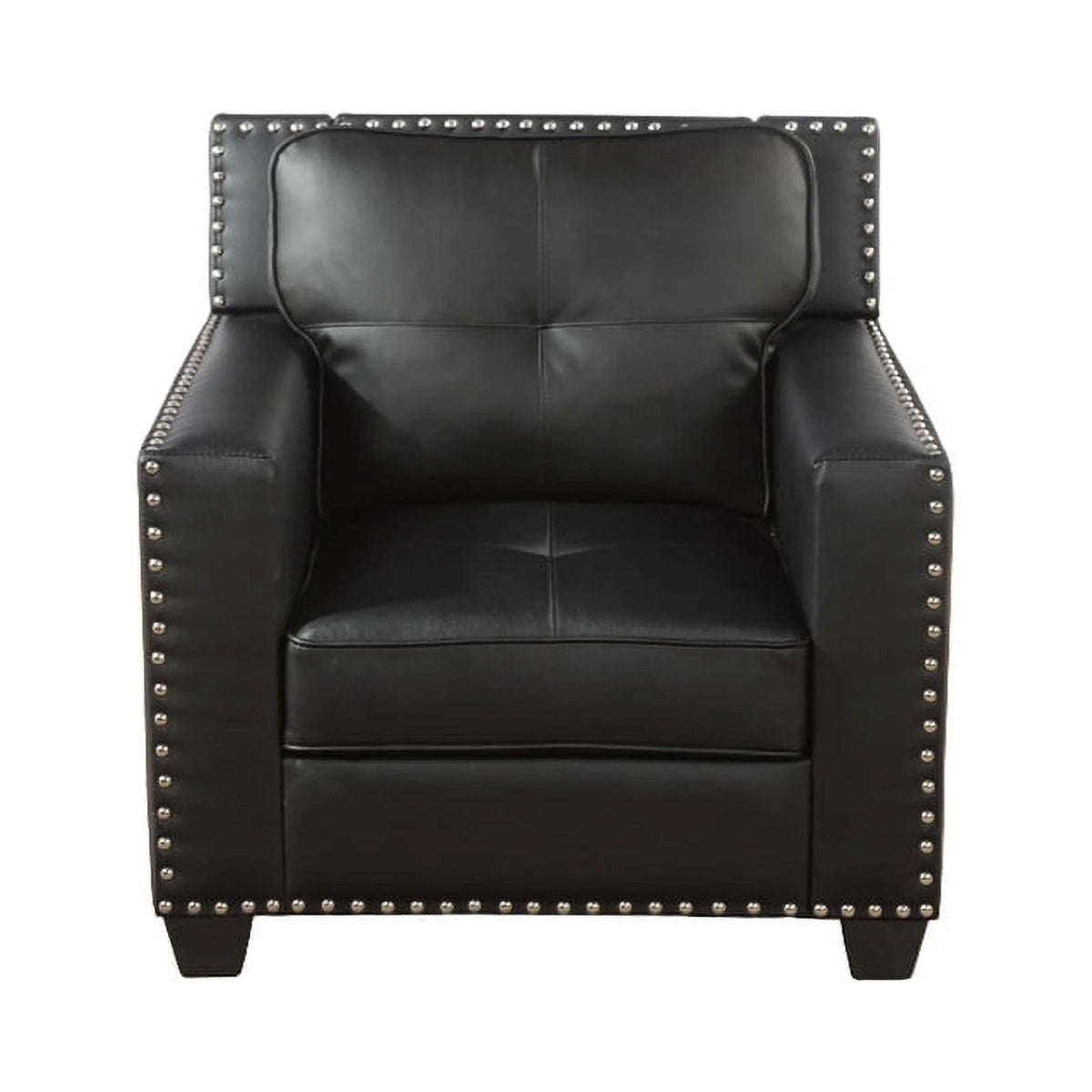 Black Leather Upholstered Accent Chair with Nailhead Trim K420