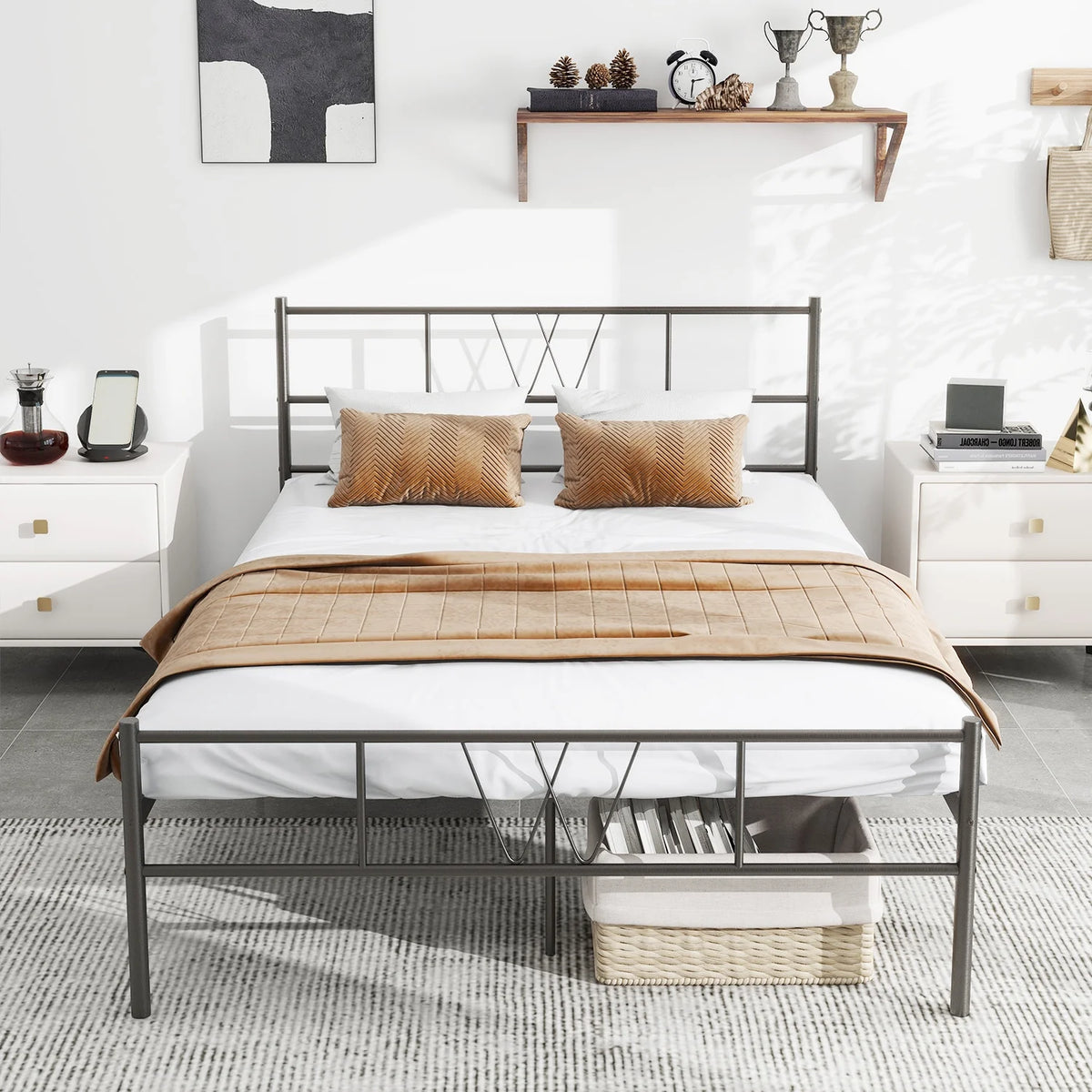 Full Size Metal Platform Bed Frame with Headboard and Footboard R278