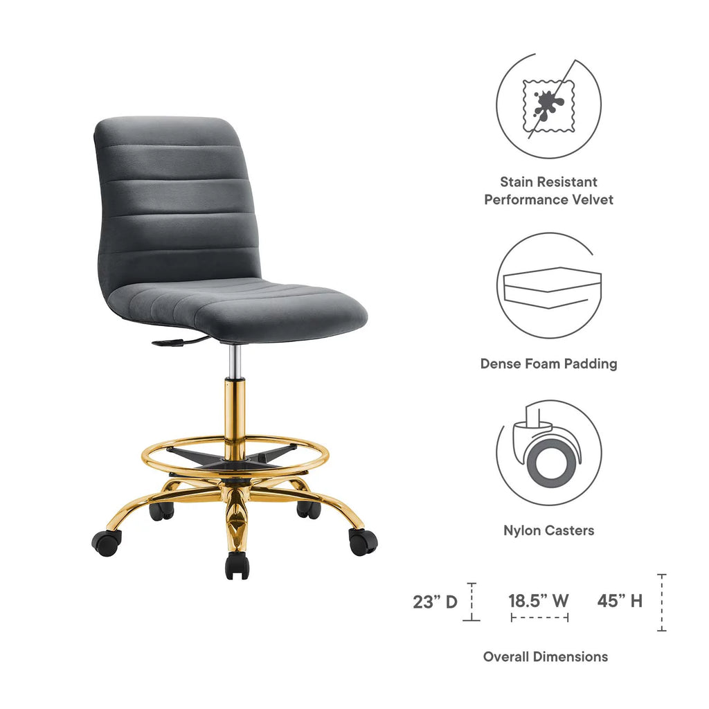Gray Velvet Armless Drafting Chair S1752