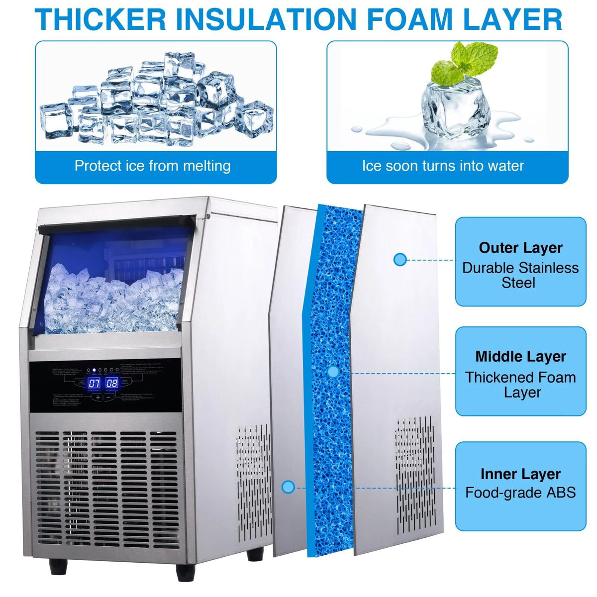 Commercial Ice Maker 90lb Stainless Steel Built-in Cube Machine O16480
