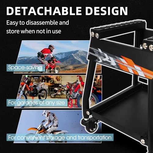 Black Movable Dirt Bike Stand with Wheels W732864