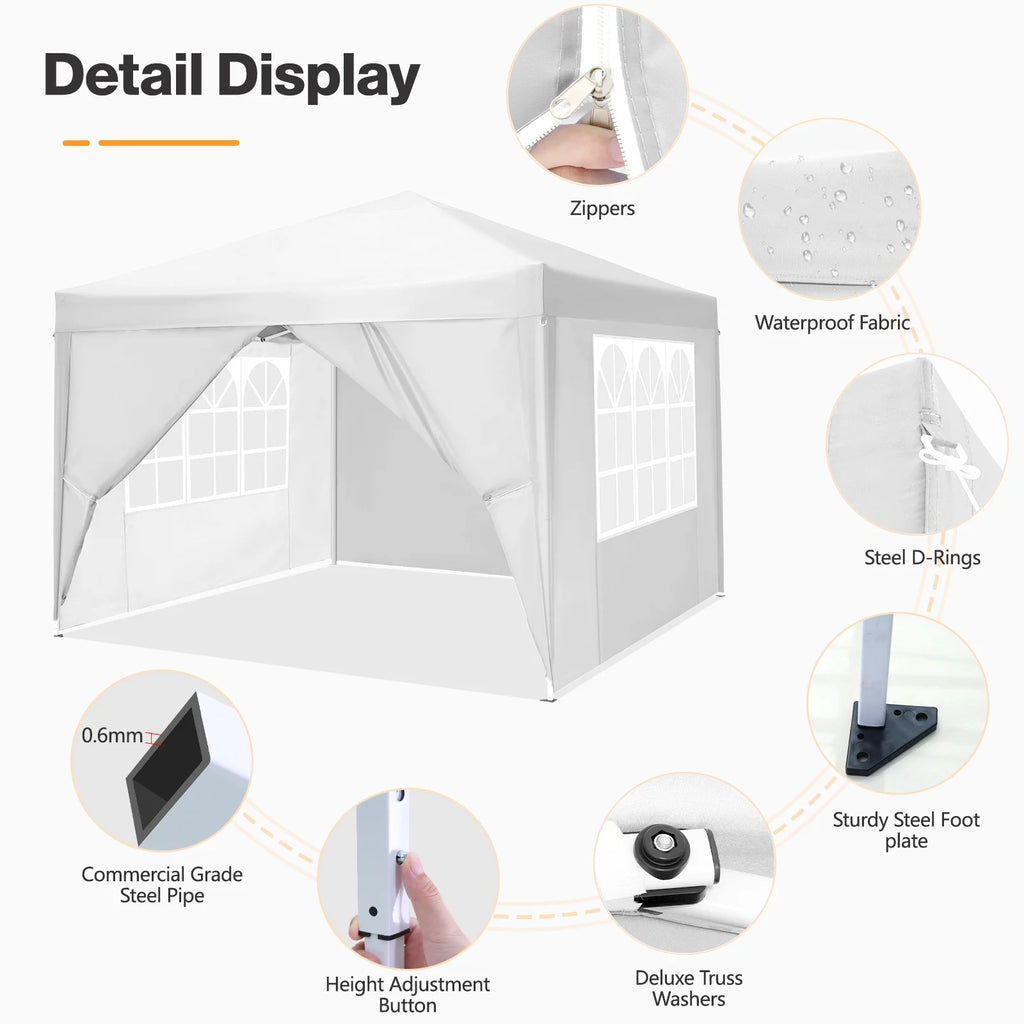 10'x 10' Pop up Canopy with 4 Removable Sidewalls & Carrying Bag, White M98121