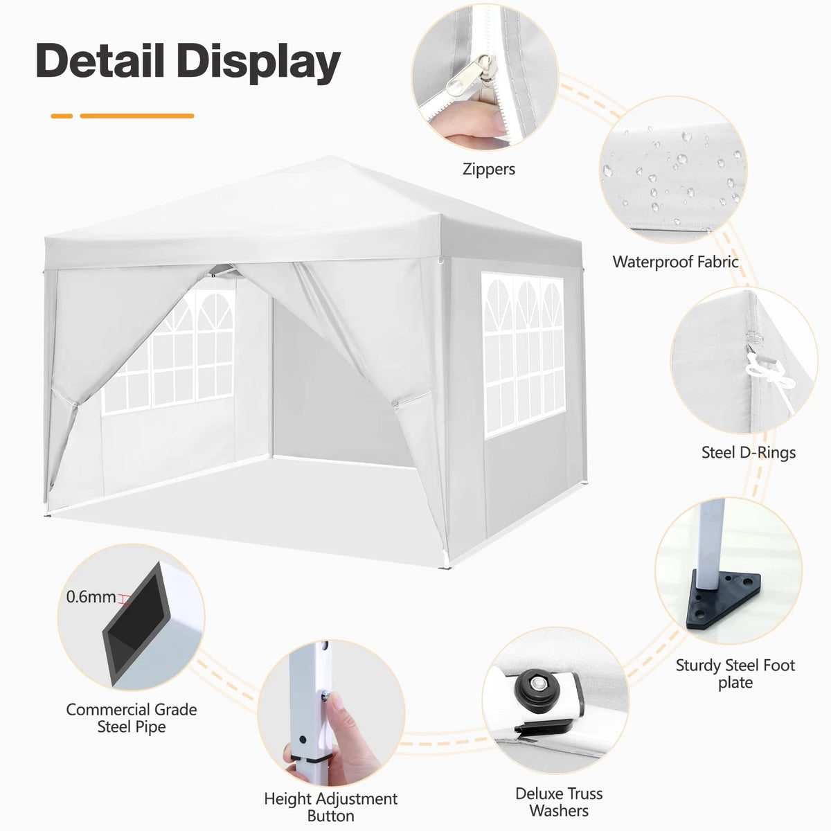 10'x 10' Pop up Canopy with 4 Removable Sidewalls & Carrying Bag, White M98121