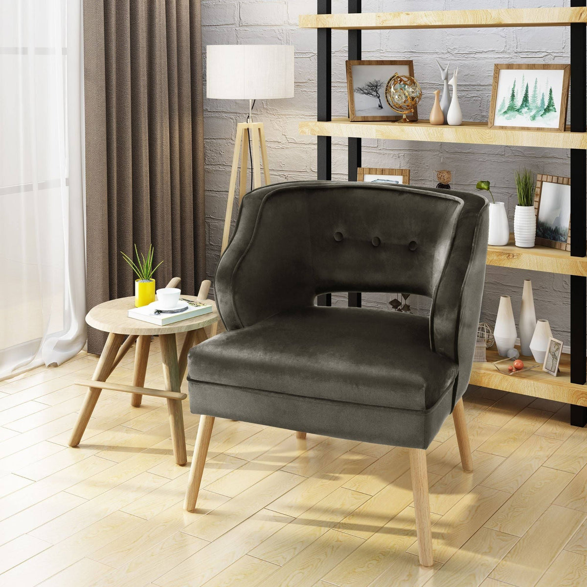 Gray and Beige Contemporary Accent Chair V618980