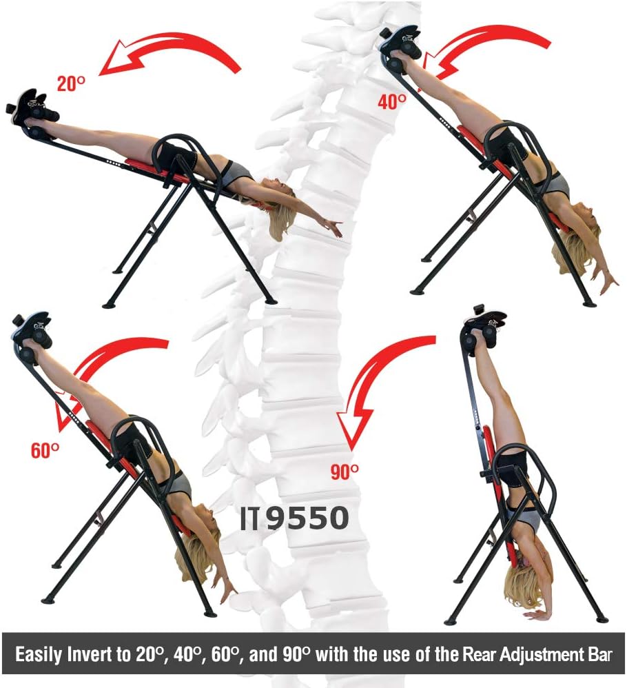 Red Heavy Duty Inversion Table with Adjustable Head Rest & Lumbar Support Pad X5652