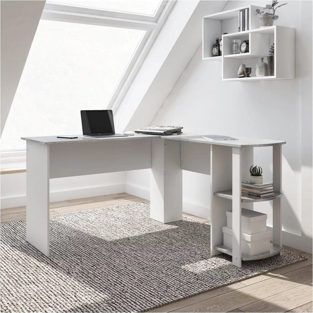 L_Shaped Desk With Side Shelves Grey Wood A7535