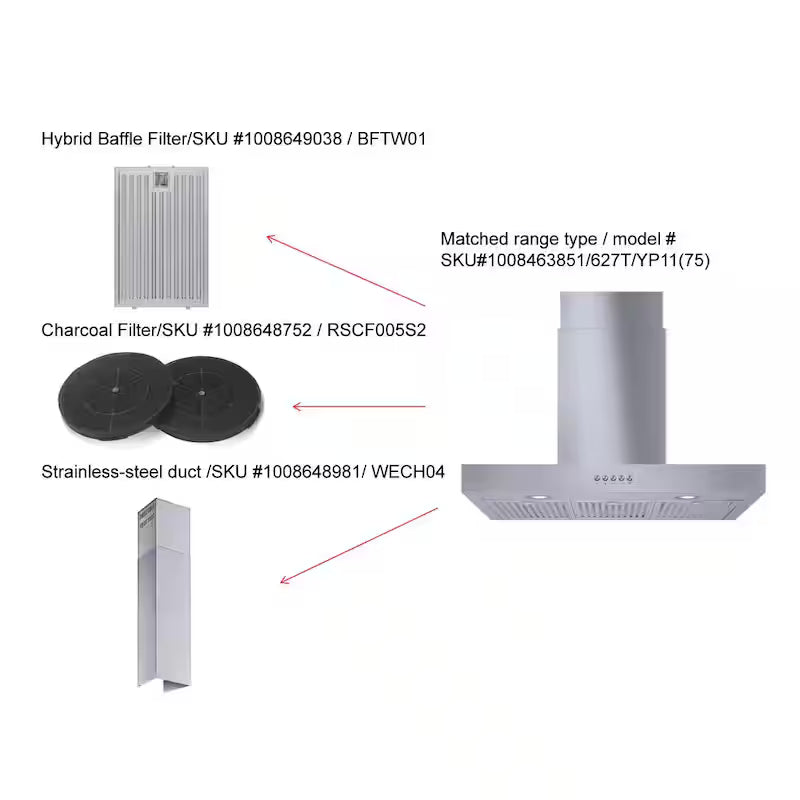 30 in. 350 CFM Convertible T-Shape Wall Mount Range Hood in Stainless Steel H262535