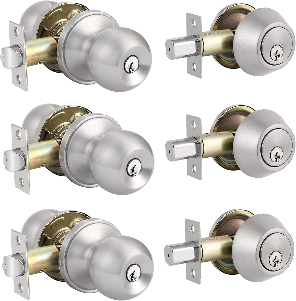 Front Door Handleset with Single Cylinder Deadbolt in Satin Nickel Finish T908784