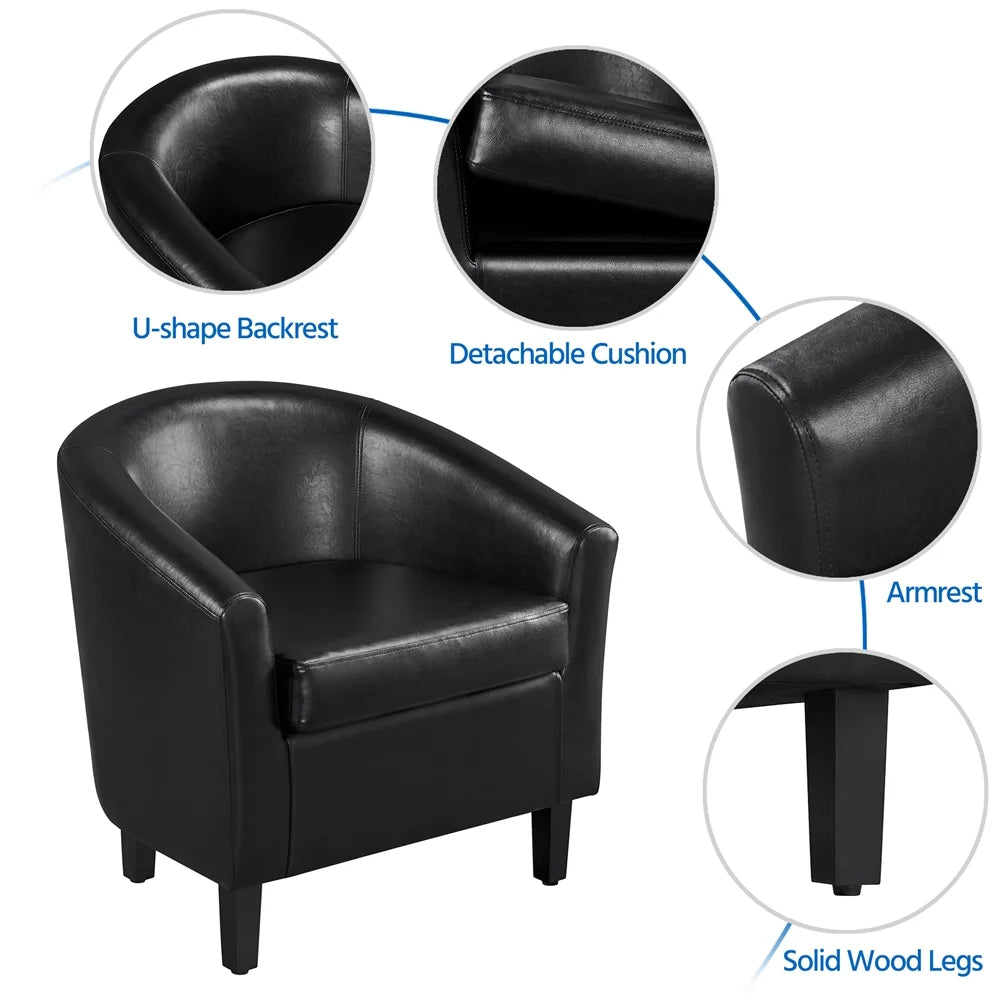 Black Faux Leather Accent Chair and Ottoman Set I89391