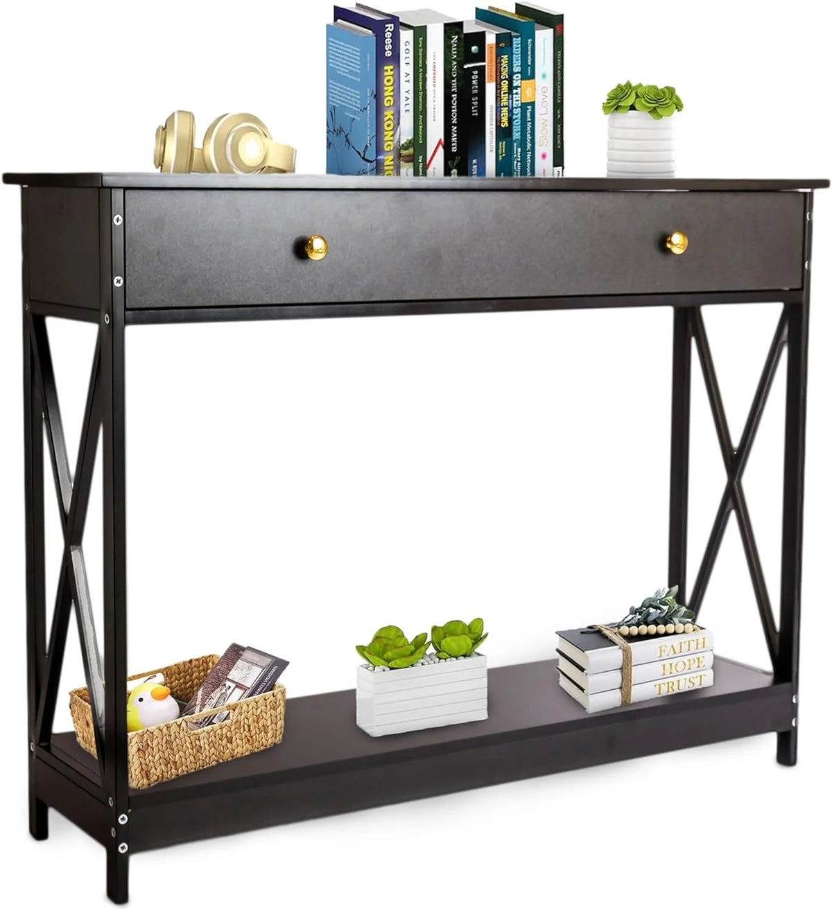 Narrow Wood Sofa Table with Drawer and Shelf Z533