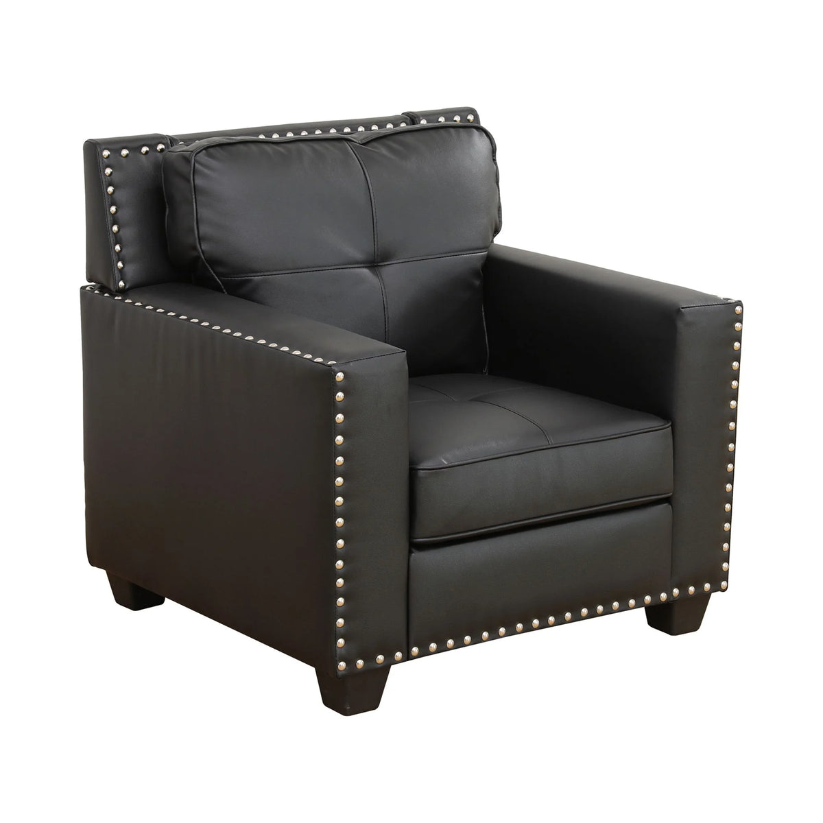 Black Leather Upholstered Accent Chair with Nailhead Trim K420