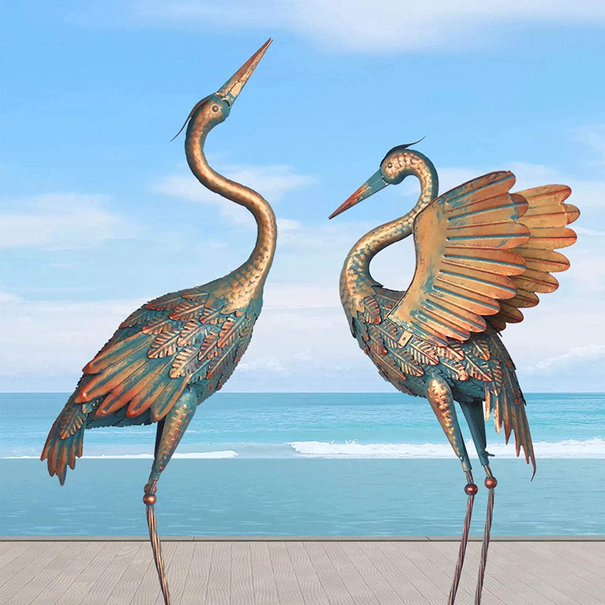 Metal Crane Garden Statues Set of 2 J1677