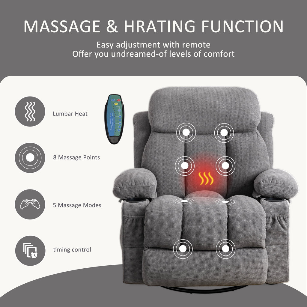 Swinging recliner massage heated sofa with USB and cup holders B2695