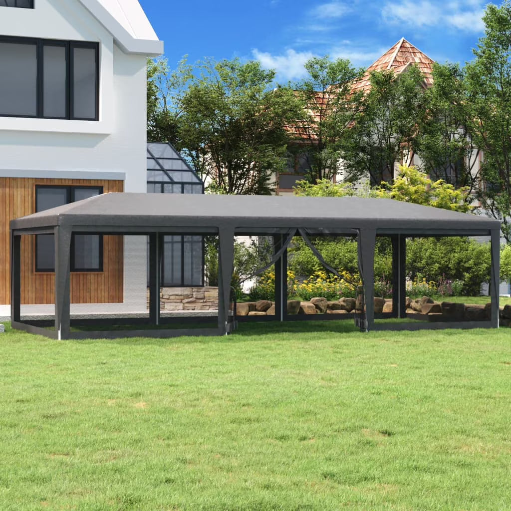 Party Tent with 8 Mesh Sidewalls Anthracite 29.5'x13.1' HDPE B82250