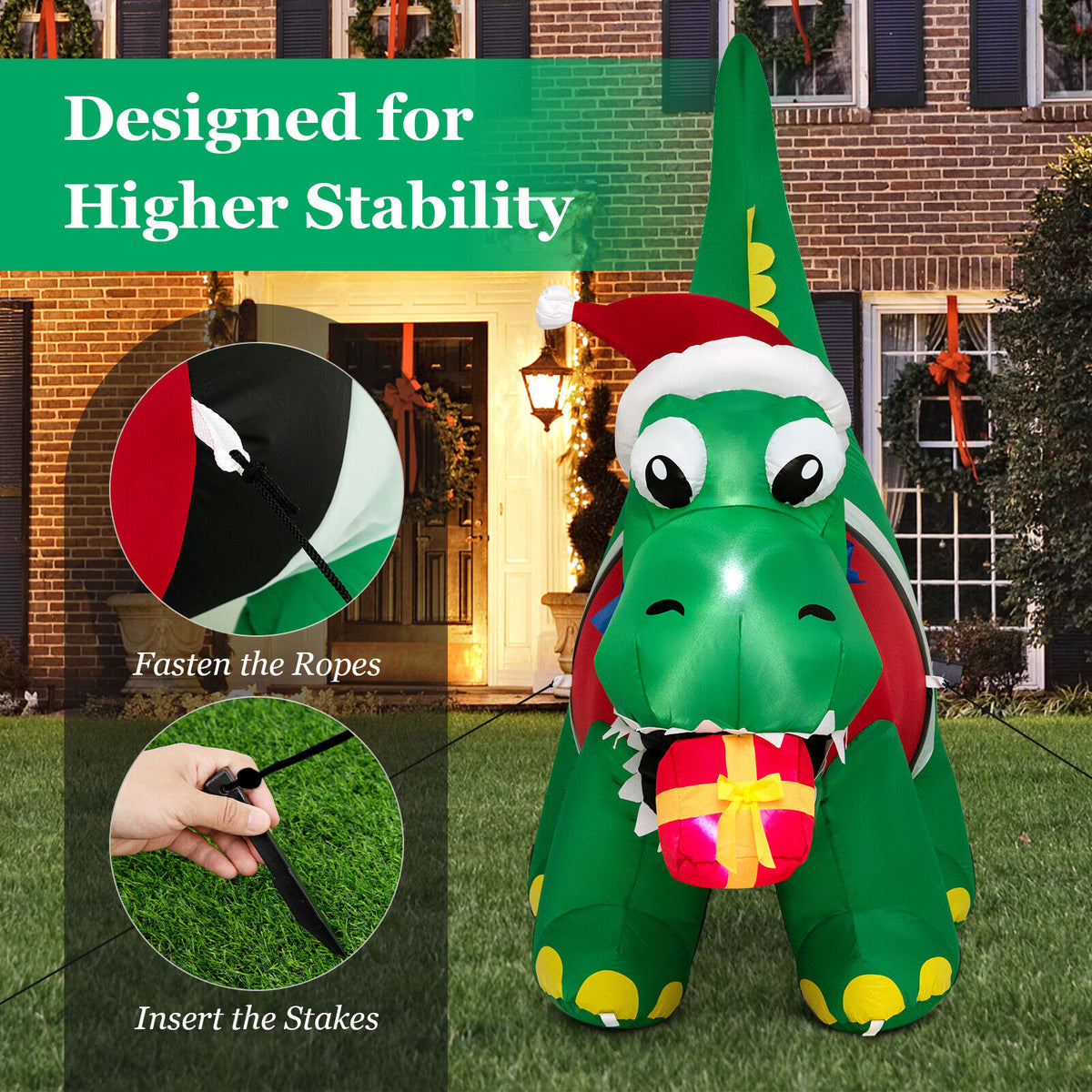 6 FT Christmas Inflatable Dinosaur with Gift Box LED Lights & Blower Z423836