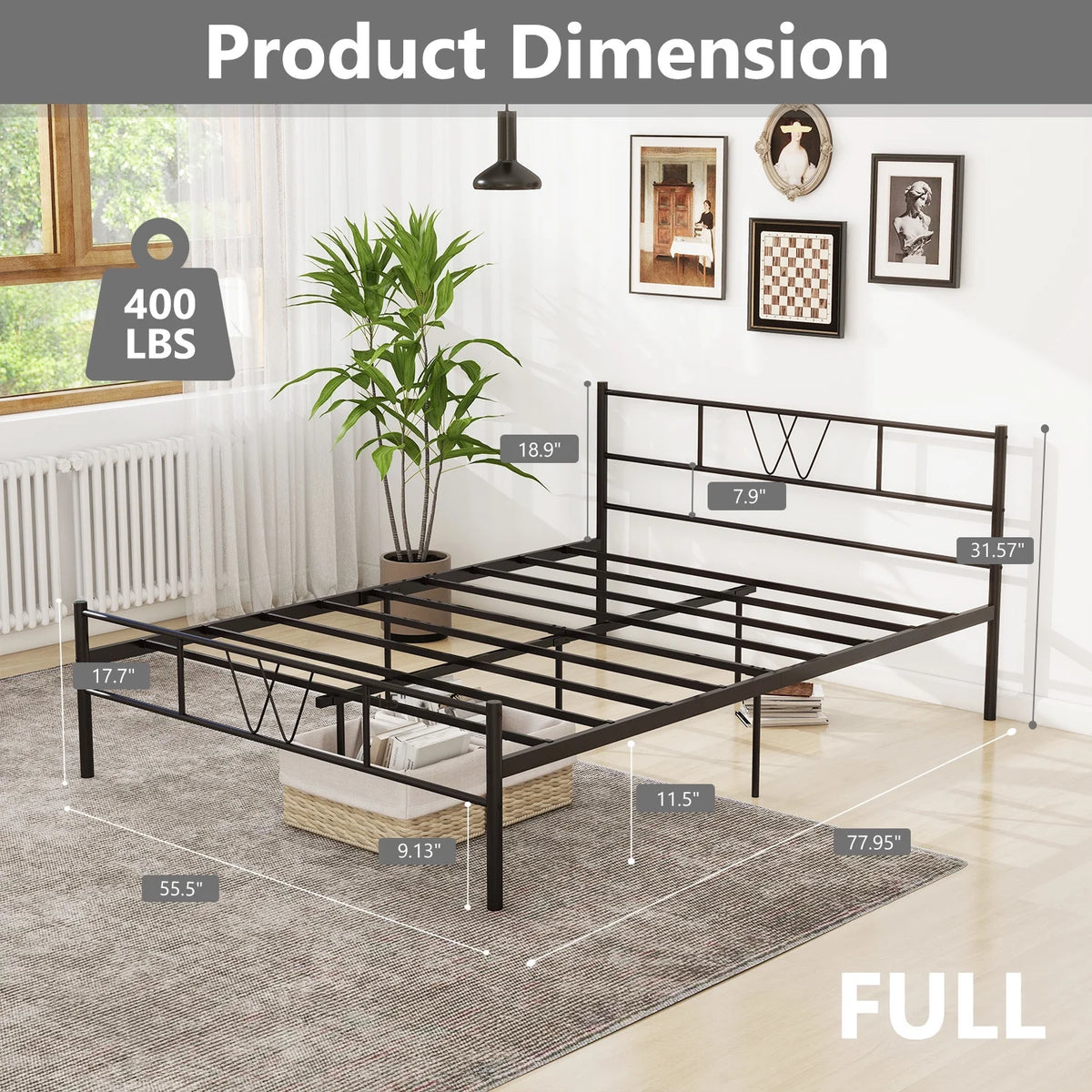 Full Size Metal Platform Bed Frame with Headboard and Footboard R278