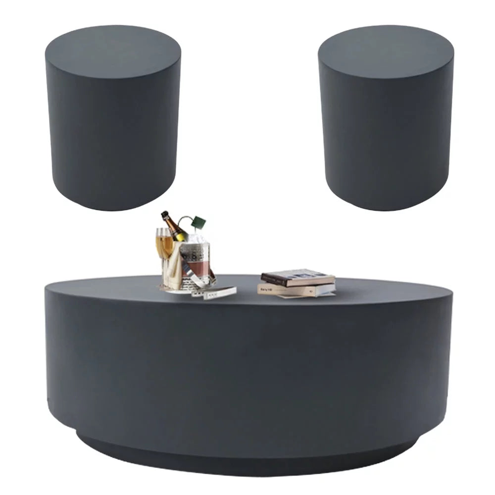 Slate Black Round Coffee Table End Table Set of 3 W101602