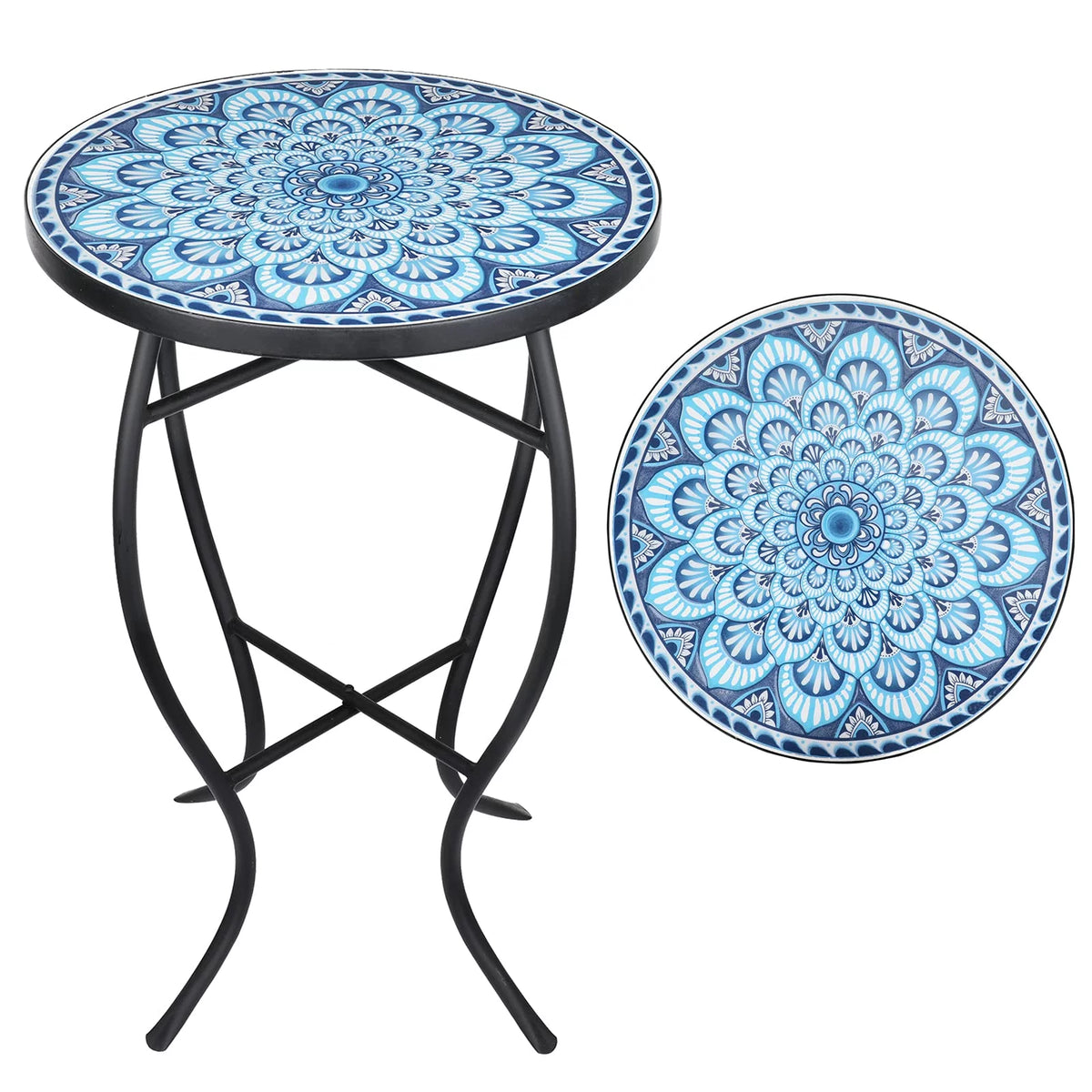 Outdoor Mosaic Glass Metal Side Table S496981
