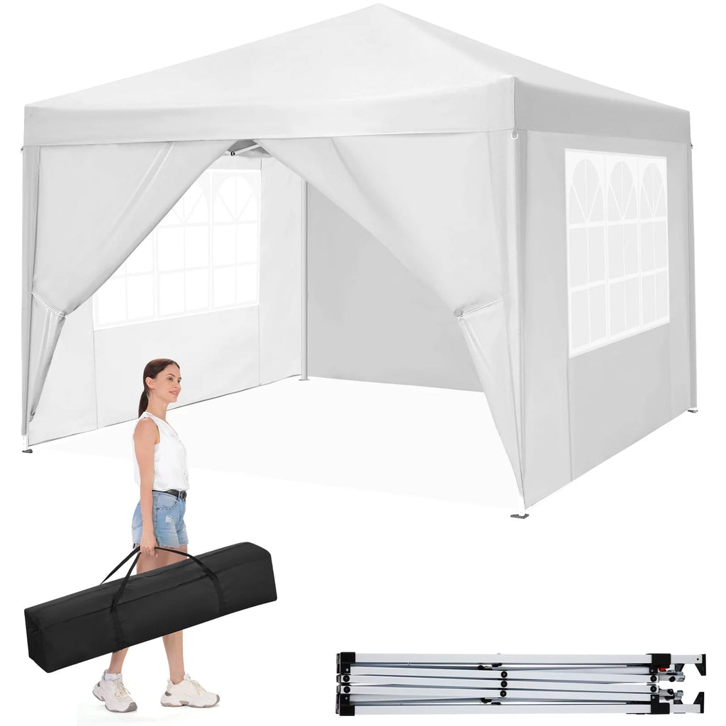 10'x 10' Pop up Canopy with 4 Removable Sidewalls & Carrying Bag, White M98121