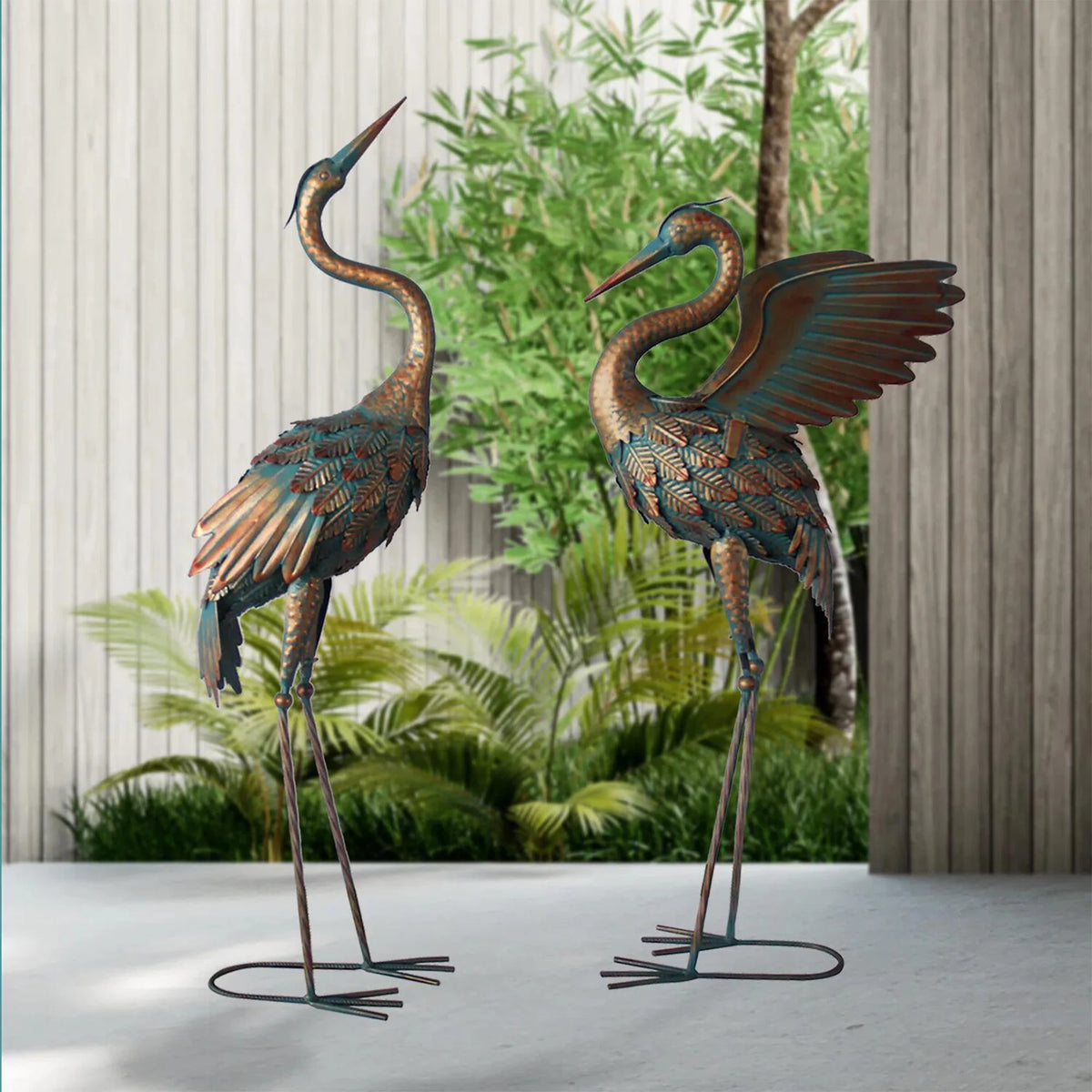 Metal Crane Garden Statues Set of 2 J1677