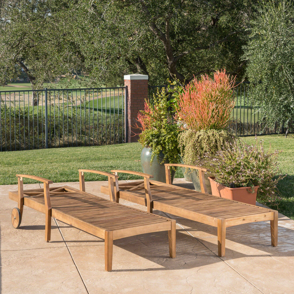 Teak Finished Acacia Wood Chaise Lounge S75689