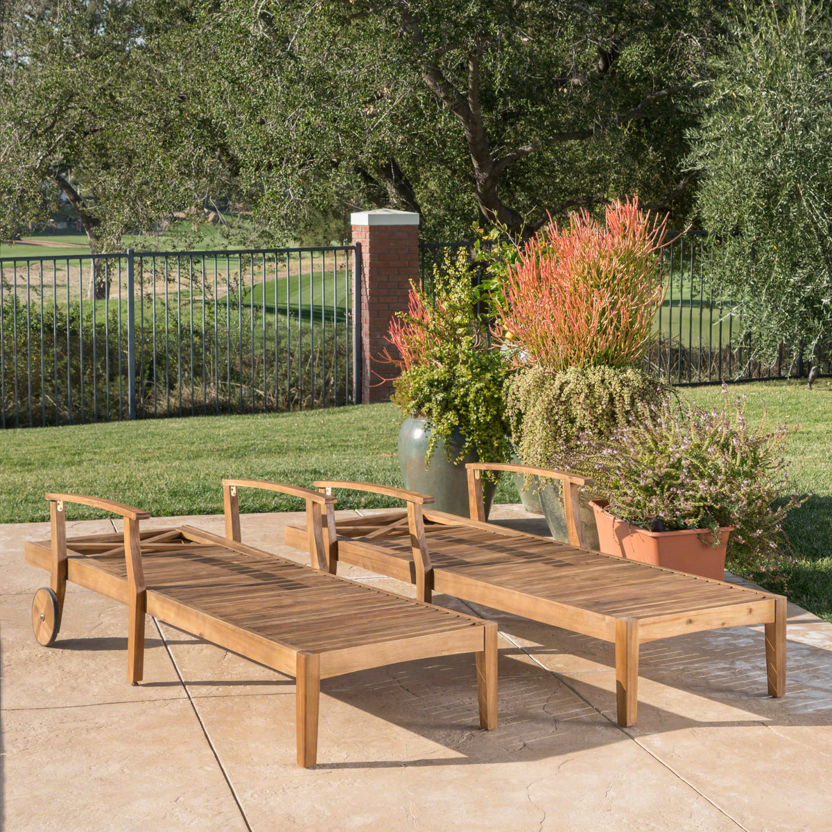 Teak Finished Acacia Wood Chaise Lounge S75689
