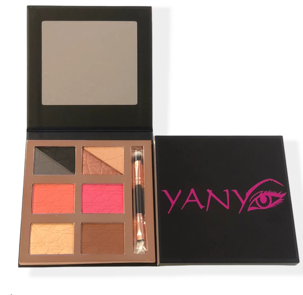 4-in-1 Eyeshadow Blush Contour Highlight Palette with Mirror and Dual Brush X312