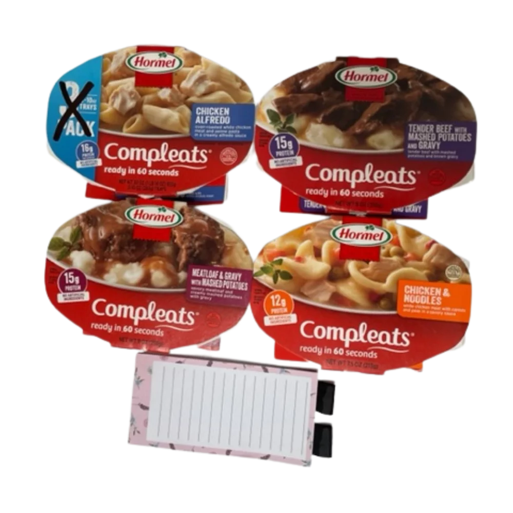 4 Pack Chicken Alfredo, Tender Beef, Chicken Noodle, Meatloaf R787
