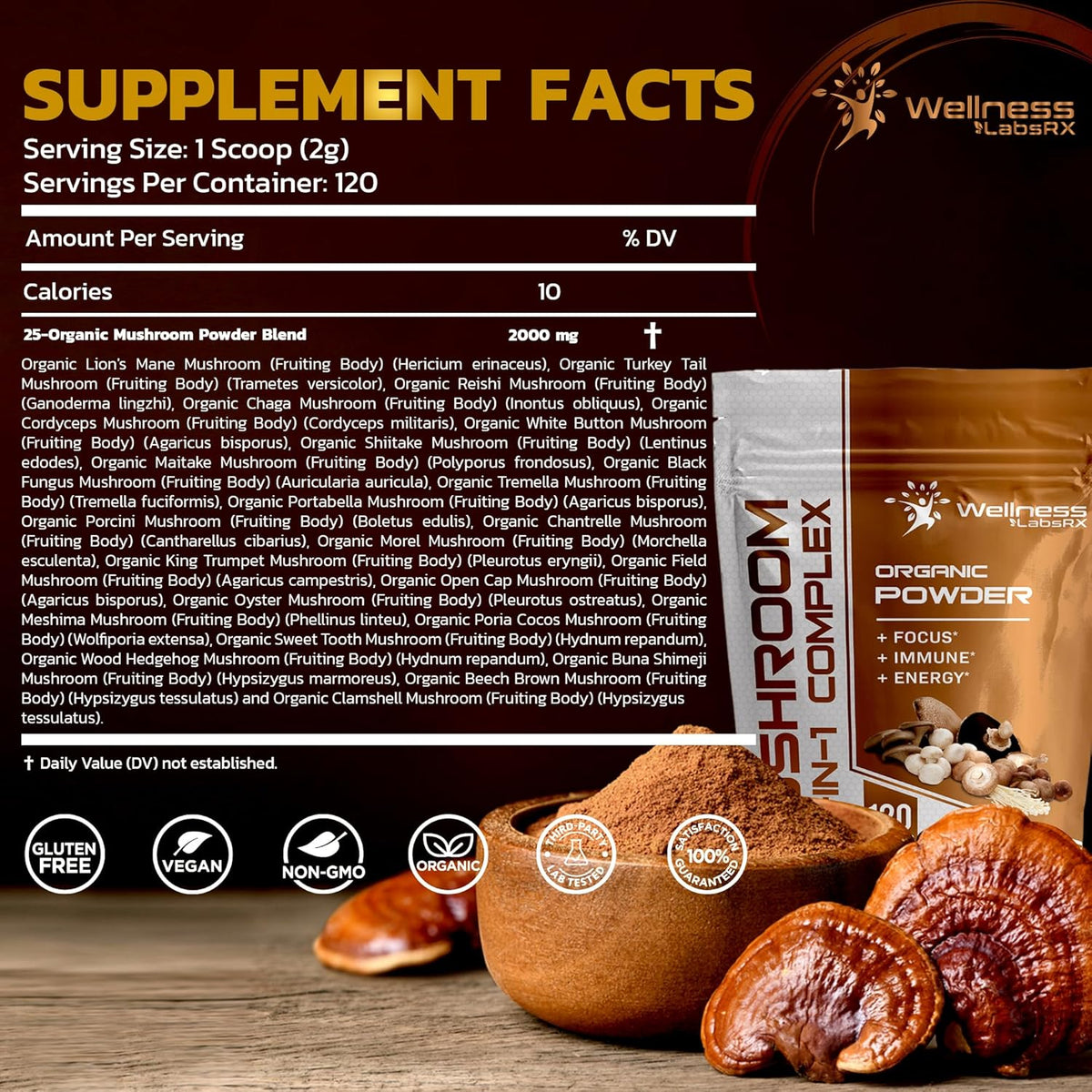 25 in 1 Mushroom Supplement Powder, 2500mg, 120 Servings R83945
