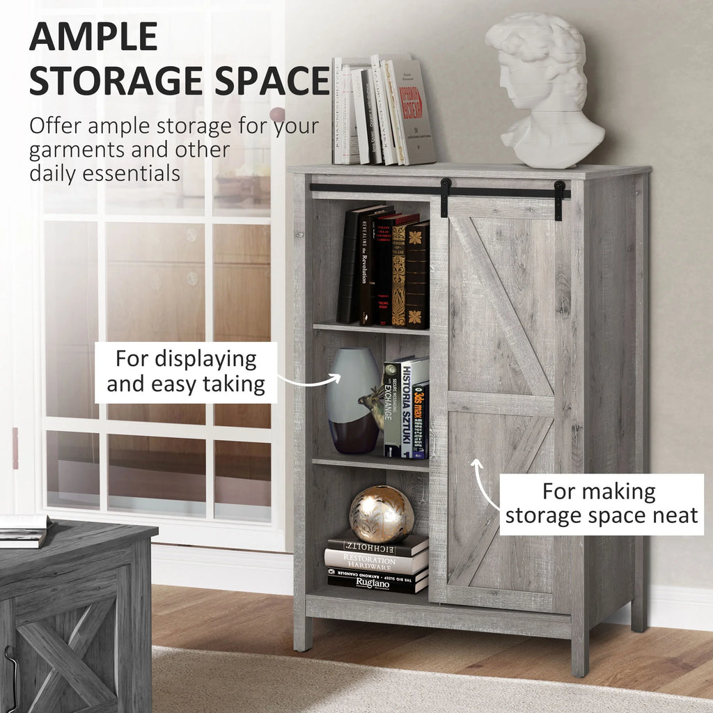Grey Oak Accent Cabinet with Barn Door and Adjustable Shelf Q70813