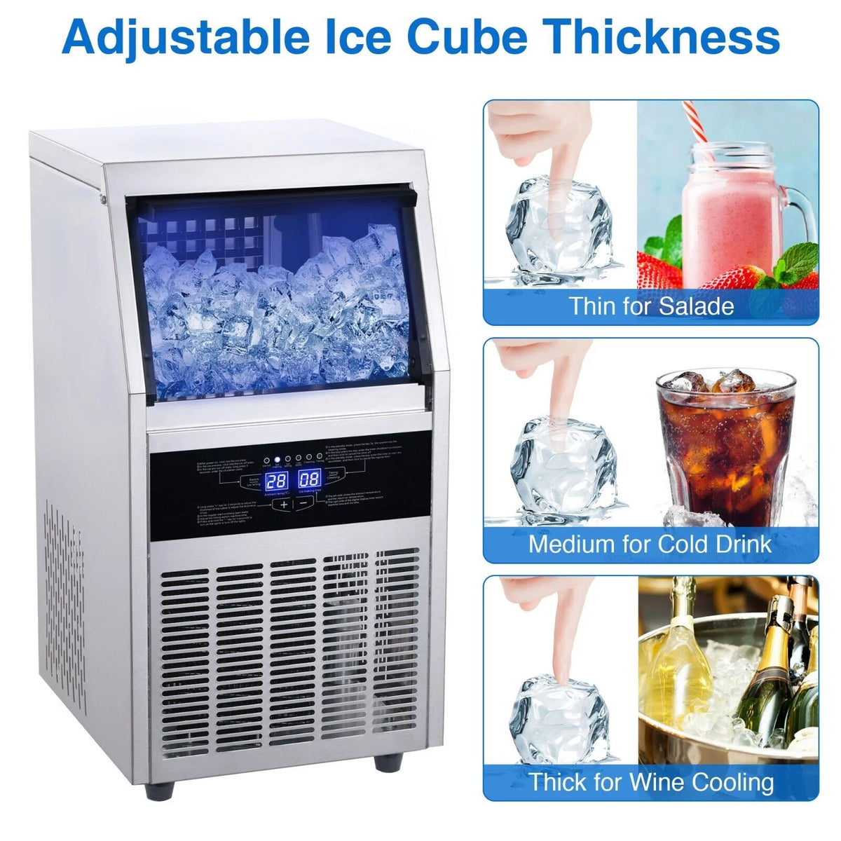 Commercial Ice Maker 90lb Stainless Steel Built-in Cube Machine O16480