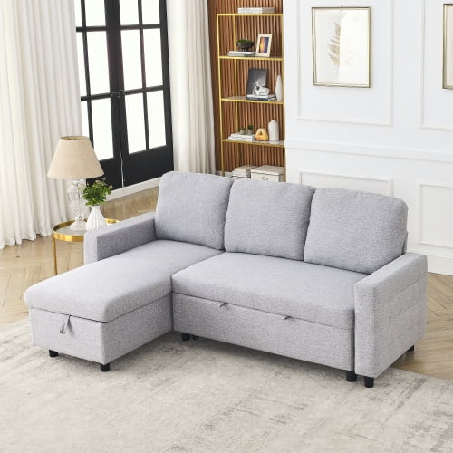 78.8" Reversible L-Shaped Linen Sleeper Sofa with Pullout Bed I901