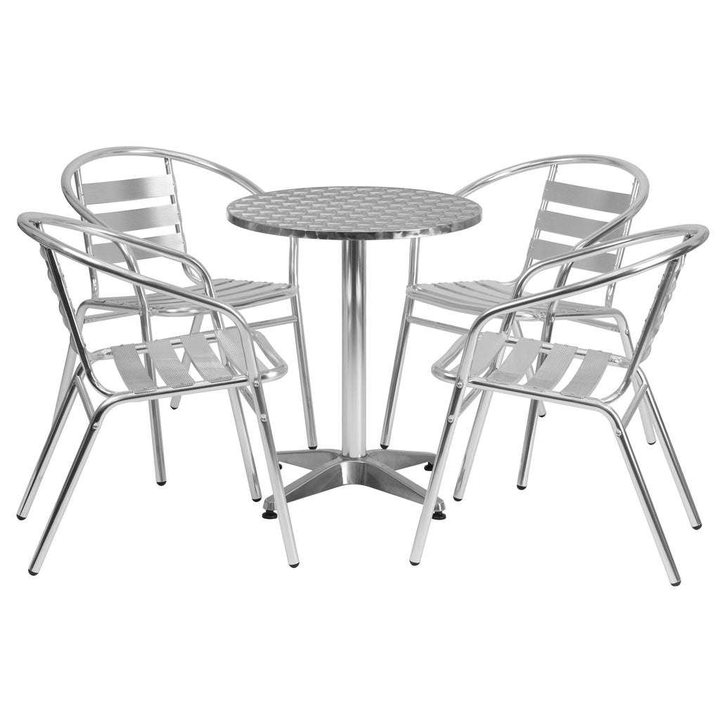 Round Aluminum Indoor-Outdoor Table Set with 4 Chairs Q46743