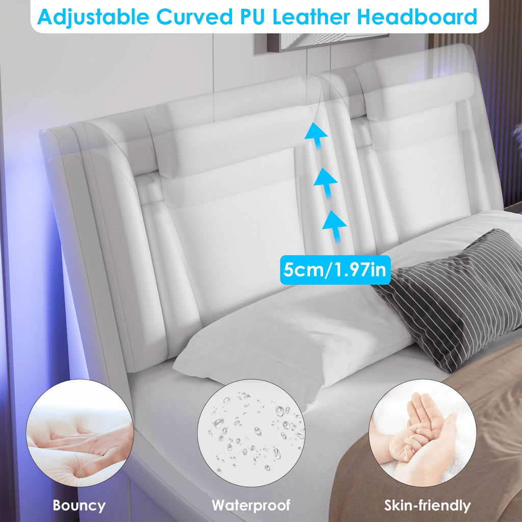 King Size White PU Leather Upholstered Platform Bed Frame H86163