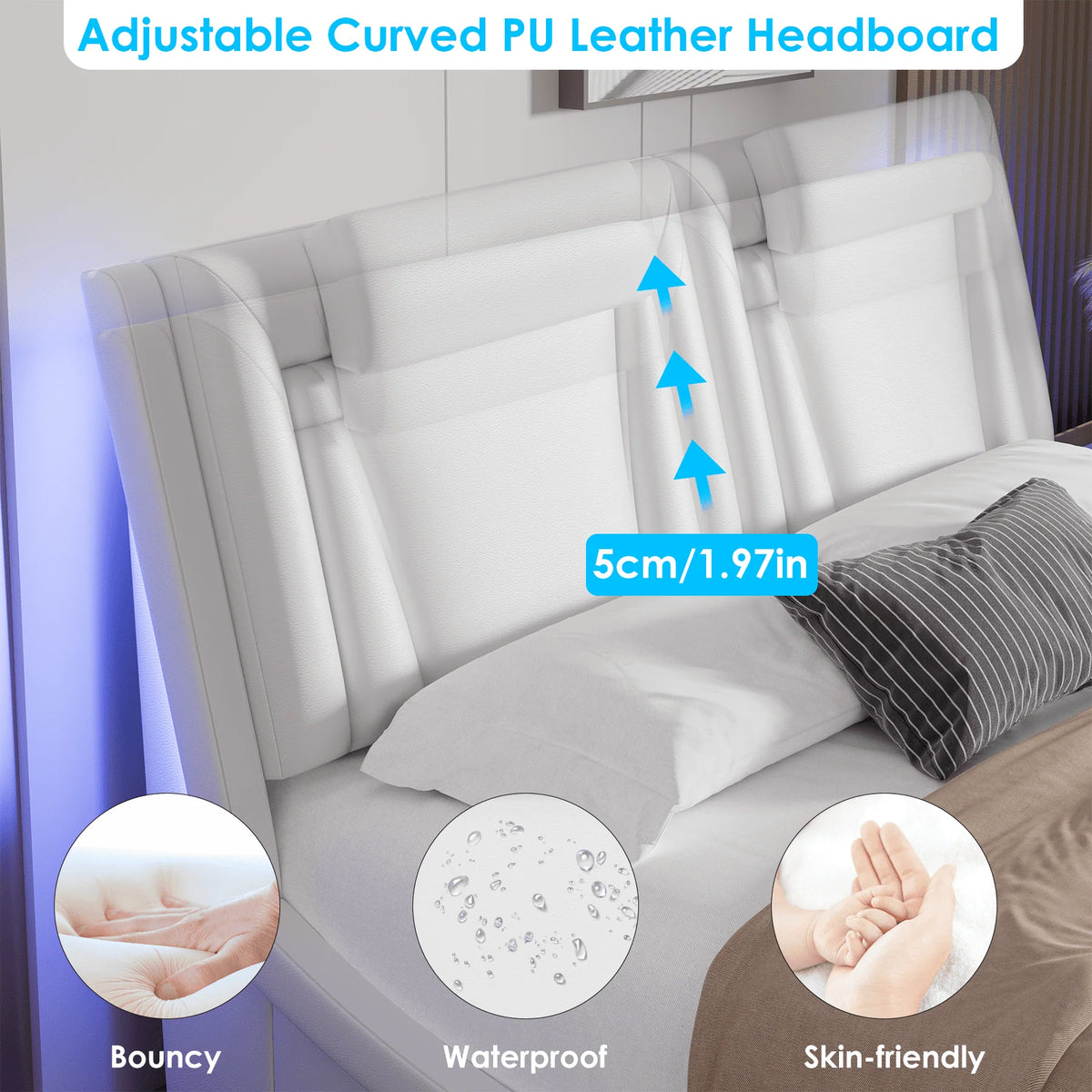 King Size White PU Leather Upholstered Platform Bed Frame H86163