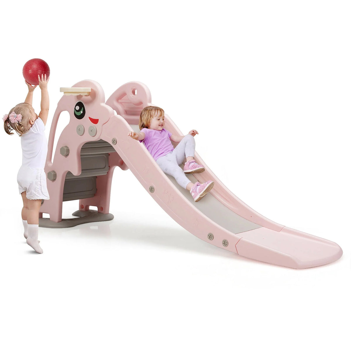 3-in-1 Kids Climber Slide Play Set with Basketball Hoop Green W3885