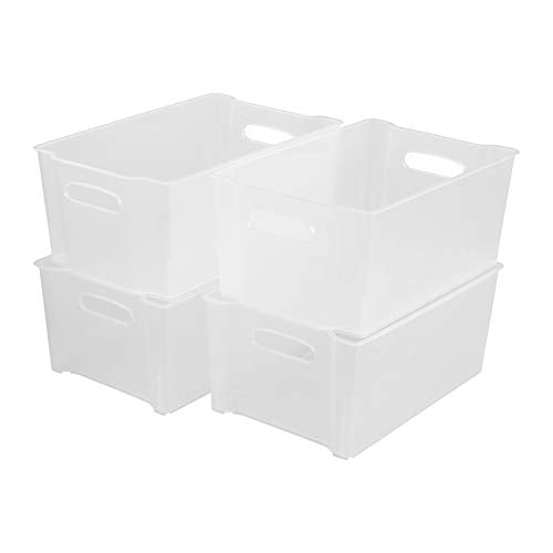 Plastic Stackable Fridge Storage Basket, Matte Transparent, 4 Packs T89691