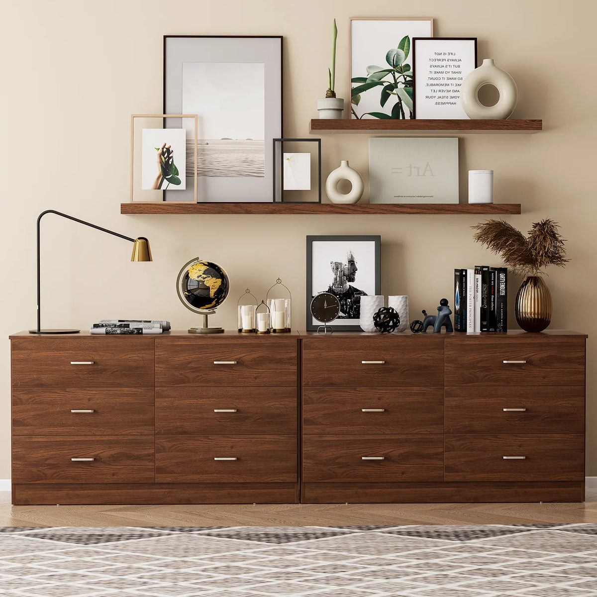 White 6 Drawer Wood Double Dresser P15728