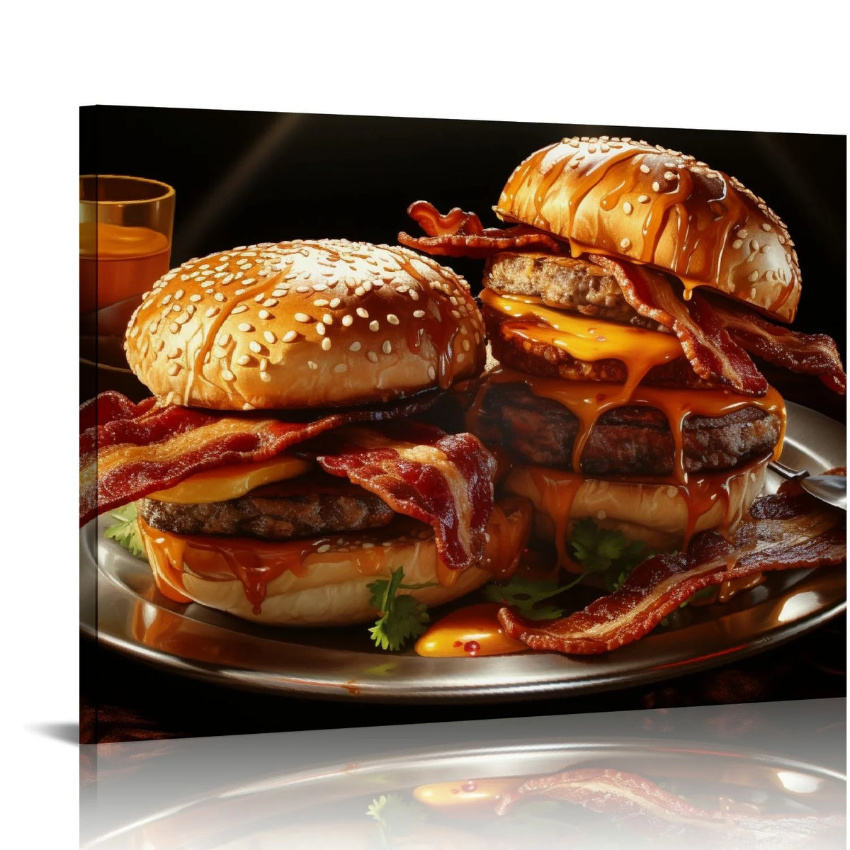 Canvas Wall Art American Burger Stretched and Framed D8827